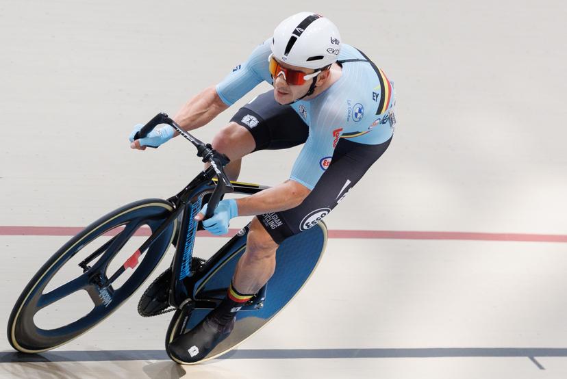 Belgian Jasper De Buyst pictured in action during the Men's Points Race at the 2025 UCI Track World Championships cycling, in Santiago, Chile, Friday 24 October 2025. The Track World Championships take place from 22 to 26 October at the Velodromo de Penalolen in Santiago, Chile. BELGA PHOTO BENOIT DOPPAGNE