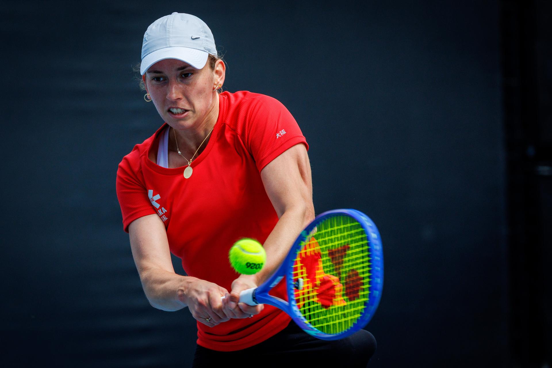 Belgian Elise Mertens pictured during a training session before the start of the Australian Open tennis tournament in Melbourne, Australia on Friday 16 January 2026.  BELGA PHOTO PATRICK HAMILTON  --- BENELUX ONLY   ---