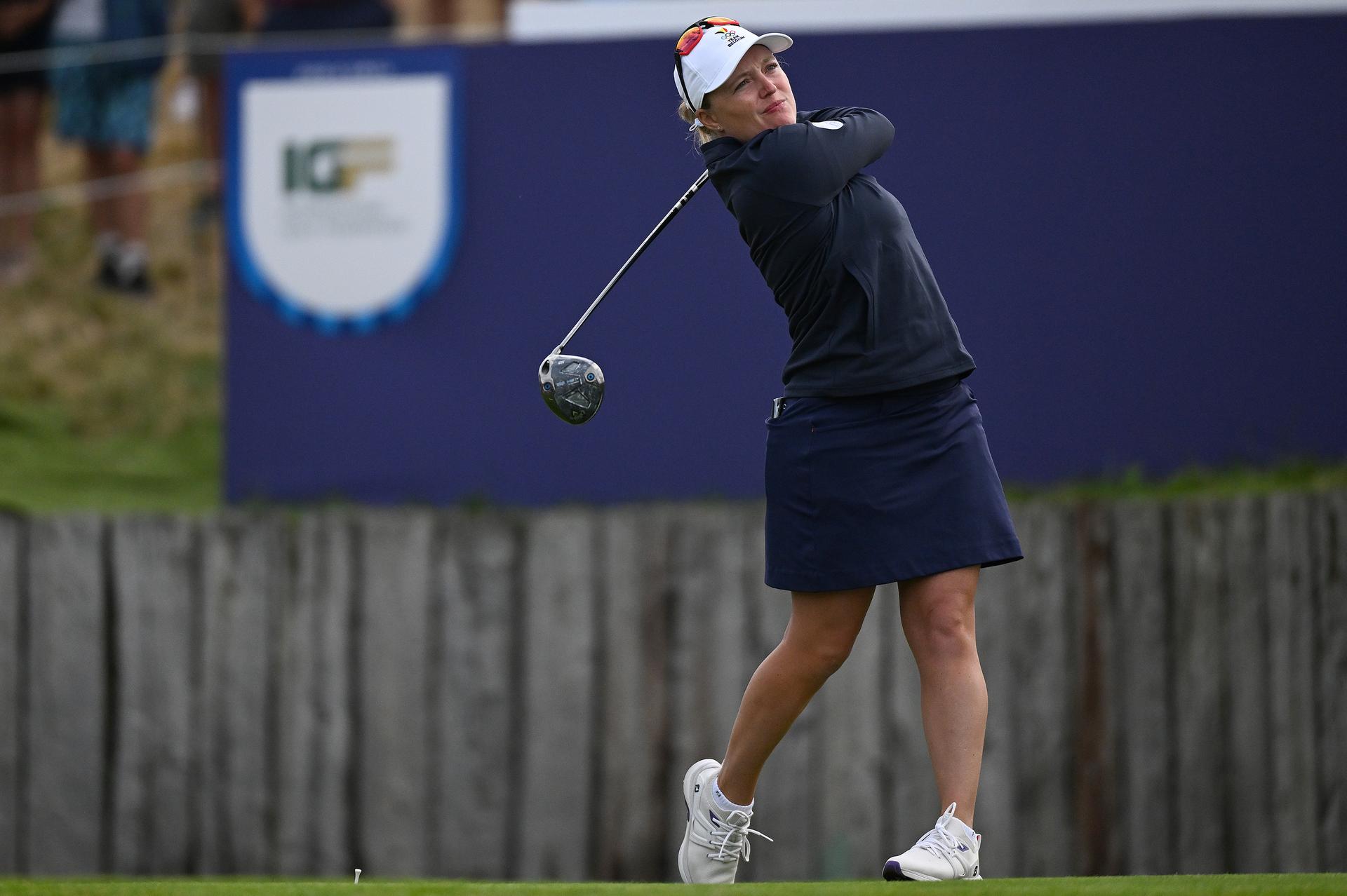 Belgium's Manon de Roey tees off as she competes in Round 1 of the Women's Individual stroke play during the 2024 Paris Summer Olympics Golf Tournament, at Le Golf National course on August 7, 2024, Guyancourt, France. BELGA PHOTO ANTHONY BEHAR BELGIUM ONLY