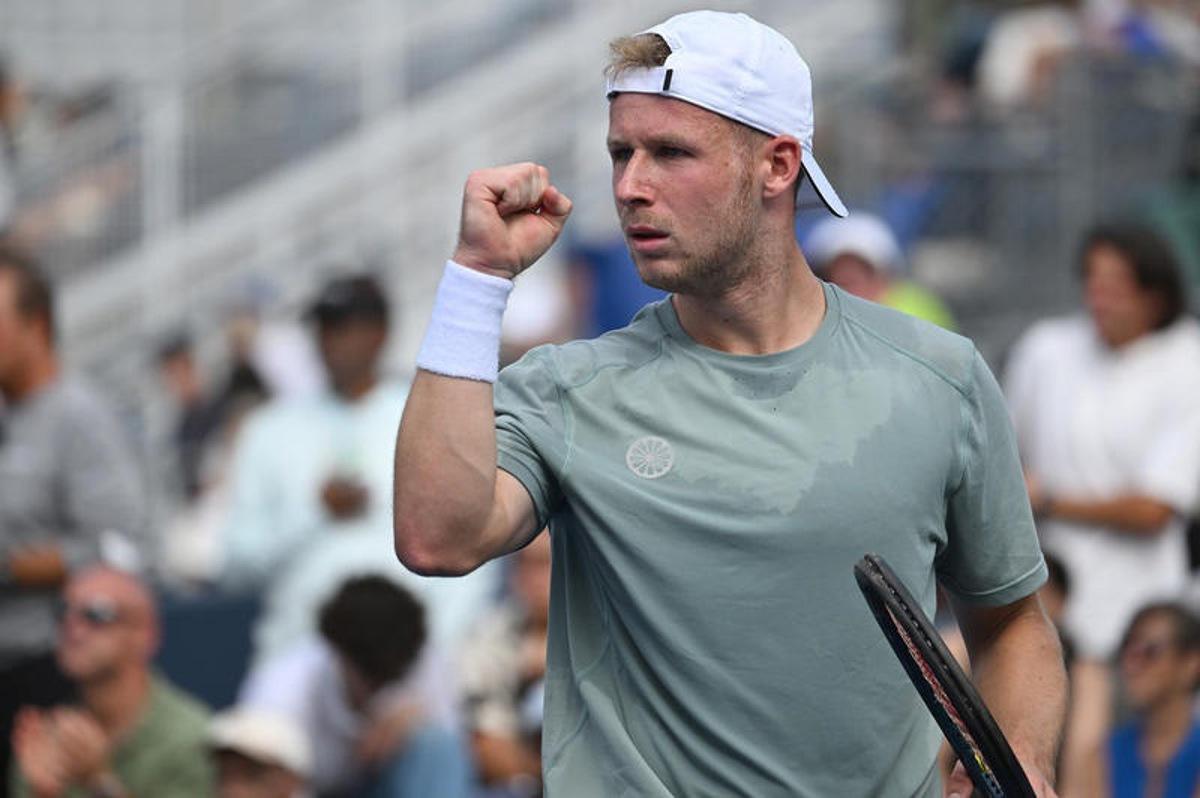 Gauthier Onclin of Belgium returns a serve against Nikoloz Basilashvili of Georgia during the Men's Qualifying Singles Round 1 of the 2025 US Open tournament, at the USTA Billie Jean King National Tennis Center in Flushing Meadow-Corona Park, in the Queens borough of New York, NY, August 18, 2025. (Photo by Anthony Behar/SipaUSA)