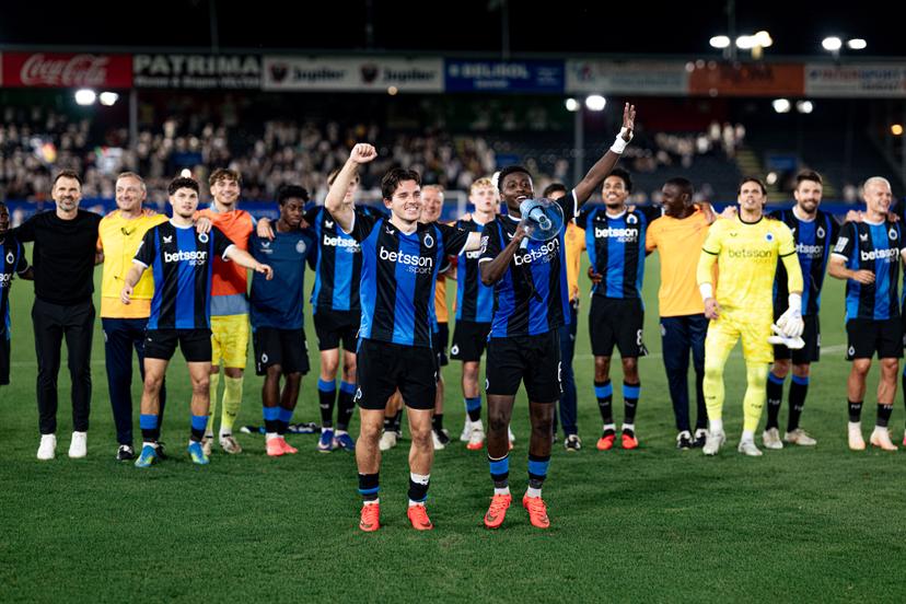 Club's Hugo Vetlesen and Club's Mamadou Diakhon celebrate after winning a soccer match between Oud-Heverlee Leuven and Club Brugge, Saturday 15 August 2026 in Leuven, on day 2 of the 2026-2027 'Jupiler Pro League' first division of the Belgian championship. BELGA PHOTO EMILE WINDAL