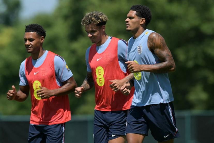 (From L) England's forward #19 Ollie Watkins, England's defender #03 Nico O'Reilly and England's defender #26 Jarell Quansah take part in a training session at Swope Soccer Village in Kansas City on July 08, 2026, during the 2026 World Cup football tournament.  JUAN MABROMATA / AFP
