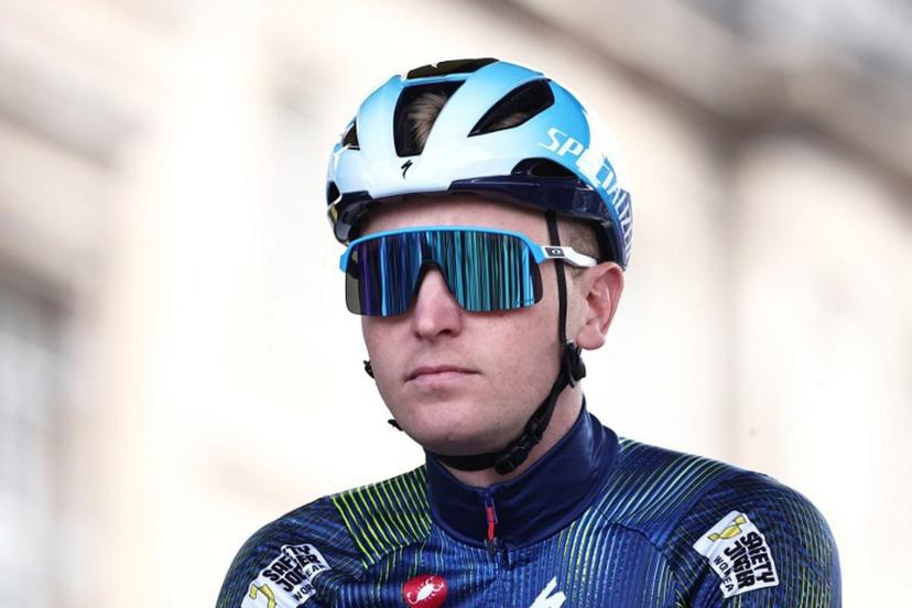 Soudal Quick-Step's Belgian rider Tim Merlier arrives at the start of the 123rd edition of the Paris-Roubaix one-day classic cycling race, 258.3 km between Compiègne and Roubaix, northern France, on April 12, 2026.   Anne-Christine POUJOULAT / AFP