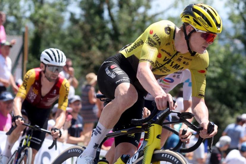 Team Visma - Lease a bike's French rider Louis Barre competes in the men's Elite Road Race, part of the French Cycling Championship 2026, near La Tour du Pin, central-eastern France on June 28, 2026.  Alex MARTIN / AFP