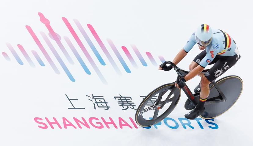 Belgian Jules Hesters pictured in action during the Men's Points Race event at the UCI Track Cycling World Championships in Shanghai, China on Friday 16 October 2026. The worlds are taking place from 14 to 18 October 2026. BELGA PHOTO BENOIT DOPPAGNE