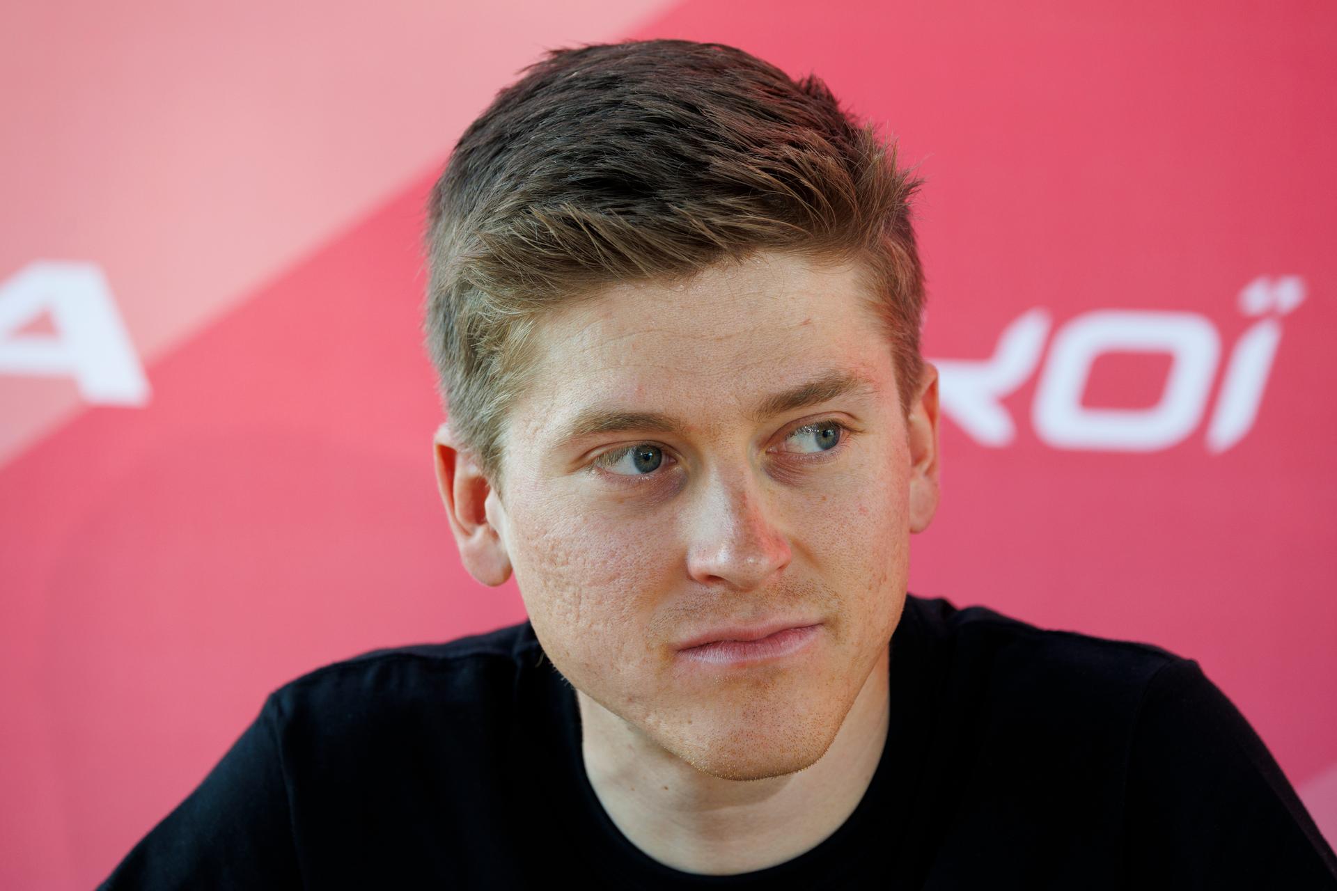 Belgian Jenno Berckmoes of Lotto Cycling Team and Belgian Arjen Livyns of Lotto Cycling Team pictured during a press conference of the Lotto Cycling Team ahead of the Ronde van Vlaanderen / Tour des Flandres / Tour of Flanders cycling race, Friday 04 April 2025 in Sint-Martens-Latem. The 109th edition of the cycling race will take place on Sunday 06 April. BELGA PHOTO NICOLAS MAETERLINCK