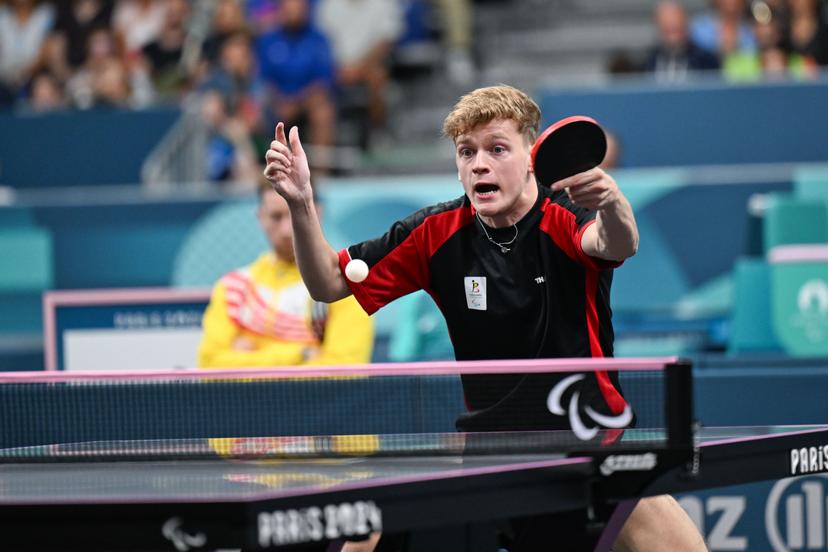 Laurens Devos of Team Belgium competes during the Para Table Tennis Men's Singles- MS9 final match on day ten of the Paris 2024 Summer Paralympic Games at South Paris Arena on September 07, 2024 in Paris, France. Photo by Tomas Stevens/ABACAPRESS.COM BENELUX ONLY