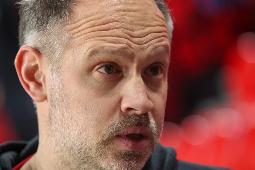 Belgium's head coach Julien Mahe talks to the press during a press conference of the Belgian Lions Belgian national team regarding the qualifying matches against Finland for the 2027 World Cup, Tuesday 24 February 2026 in Charleroi. BELGA PHOTO VIRGINIE LEFOUR
