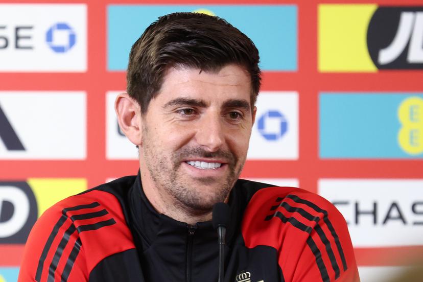 Belgium's goalkeeper Thibaut Courtois pictured during a press conference of Belgian national soccer team Red Devils in Cardiff, Wales on Sunday 12 October 2025. The team is preparing for tomorrow's match against Wales, qualifier 6/8 for the 2026 World Cup. BELGA PHOTO BRUNO FAHY