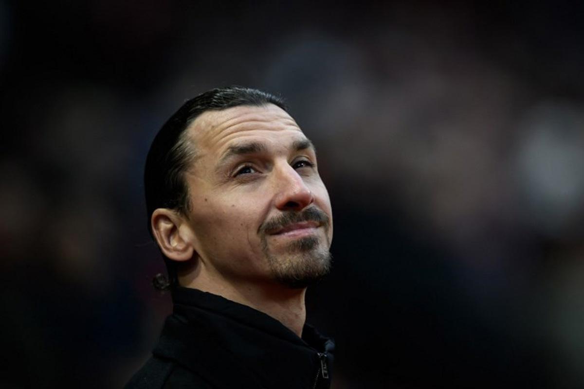 AC Milan's Swedish senior advisor Zlatan Ibrahimovic attends the UEFA Europa League round of 16 play-off match between Rennes and AC Milan at The Roazhon Park Stadium in Rennes, western France, on February 22, 2024.  LOIC VENANCE / AFP