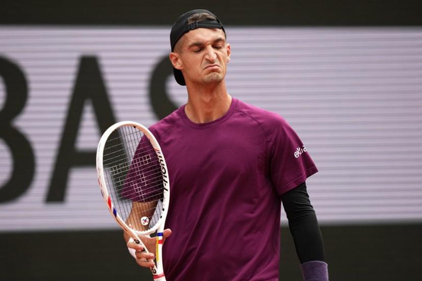 France's Terence Atmane reacts during his men's singles match against France's Richard Gasquet on day 2 of the French Open tennis tournament on Court Philippe-Chatrier at the Roland-Garros Complex in Paris on May 26, 2025.  Dimitar DILKOFF / AFP