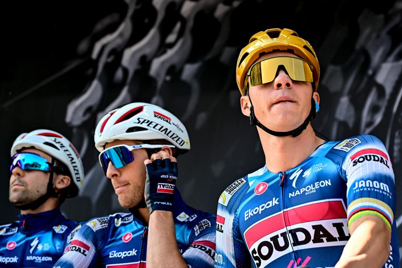 Belgian Remco Evenepoel of Soudal Quick-Step pictured at the start of the men elite race of the Liege-Bastogne-Liege one day cycling event, 252km from Liege, over Bastogne to Liege, Sunday 27 April 2025. BELGA PHOTO MAARTEN STRAETEMANS