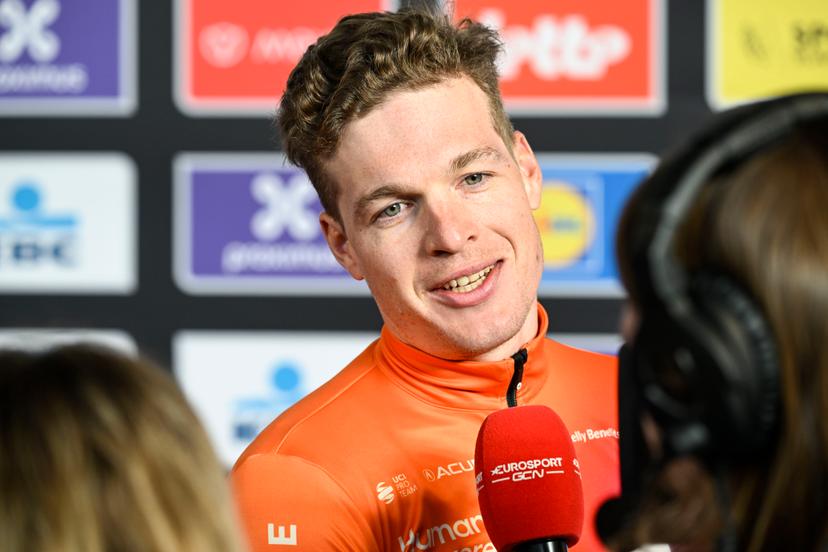 Belgian Gijs Van Hoecke of Human Powered Health pictured ahead of the 78th edition of the men's one-day cycling race Omloop Het Nieuwsblad, 207,3 km from Gent to Ninove, Saturday 25 February 2023. BELGA PHOTO TOM GOYVAERTS