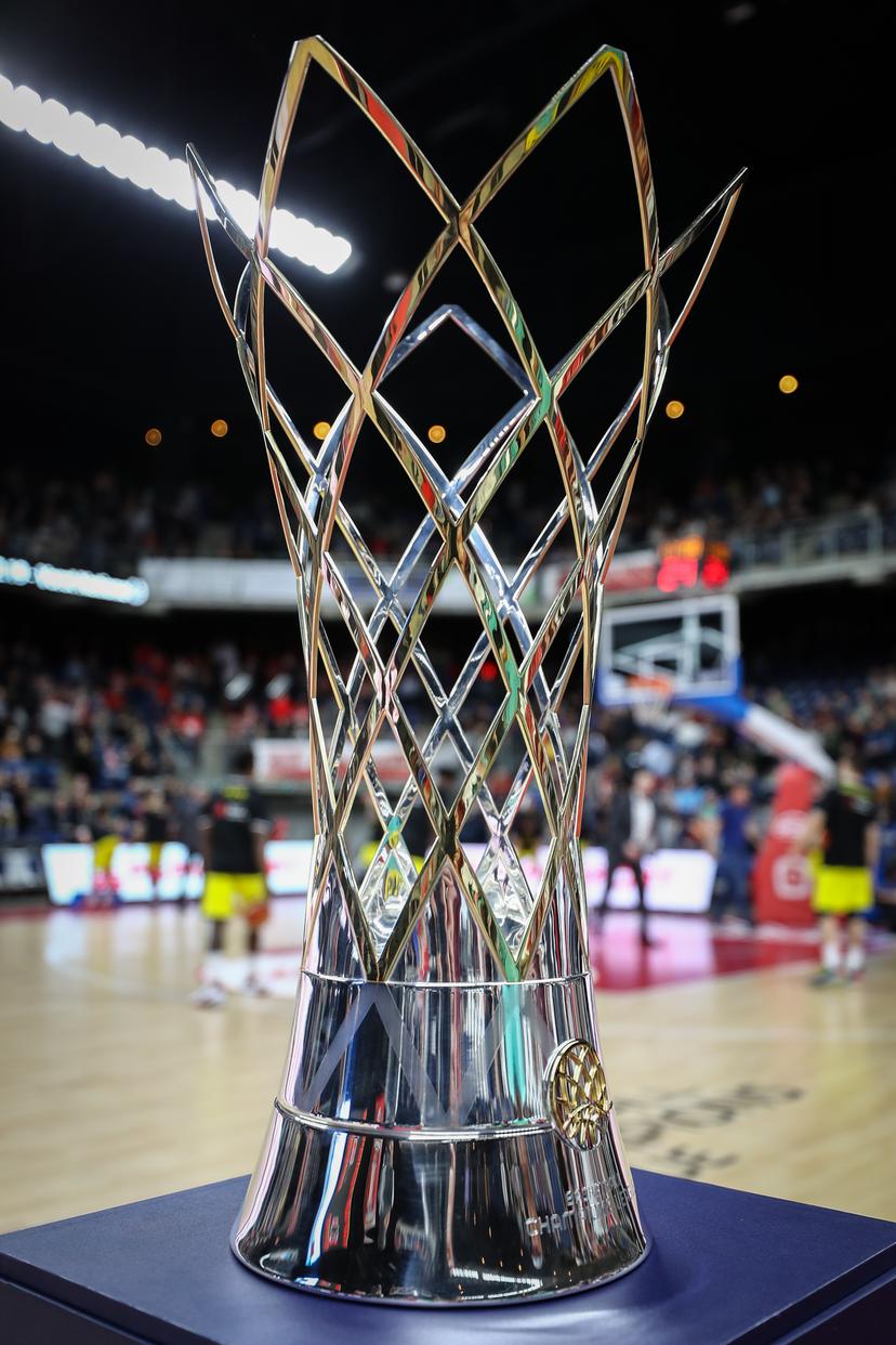 Illustration picture shows the Trophy of the Basketball Champions league pictured before the basketball match between Antwerp Giants and Russian team BC Nizhny Novgorod, the return game of the quarterfinals of the Basket Champions League Men competition, Wednesday 03 April 2019 in Antwerp. Antwerp won the first leg 68-83, a difference of 15 points. BELGA PHOTO DAVID PINTENS