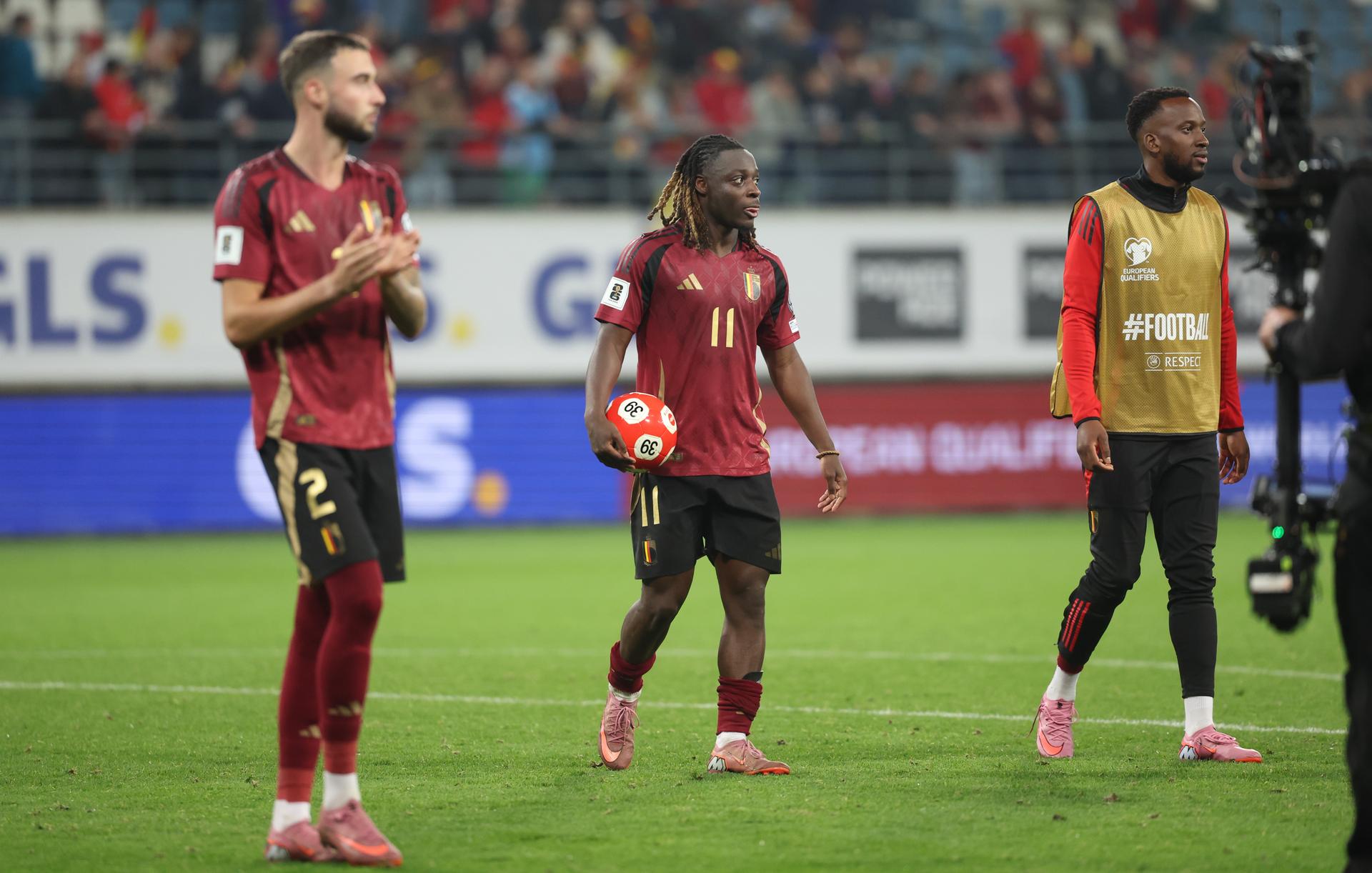 Belgium's Jeremy Doku pictured after a soccer game between Belgian national team Red Devils and North Macedonia, Friday 10 October 2025 in Gent, qualification game 5/8 for the World Cup 2026. BELGA PHOTO VIRGINIE LEFOUR