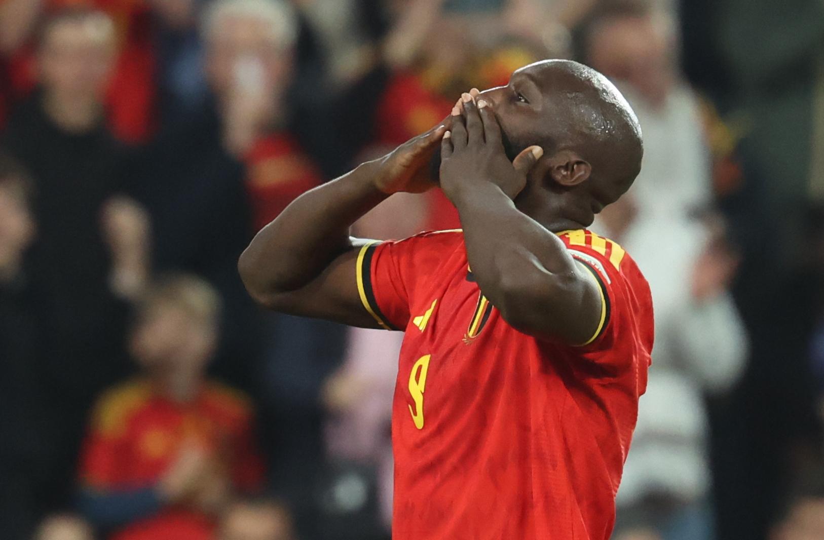 Belgium's Romelu Lukaku celebrates after scoring during pictured during a soccer game between Belgian national team Red Devils and Turkey, on Friday 2 October 2026  in Liege, the third game of the UEFA Nations League group stage. BELGA PHOTO VIRGINIE LEFOUR