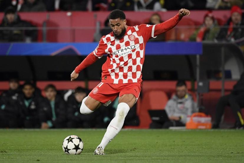 Girona Dutch forward #11 Arnaut Danjuma shoots during the UEFA Champions League, league phase football match between Girona FC and Liverpool FC at the Montilivi stadium in Girona on December 10, 2024.   Josep LAGO / AFP