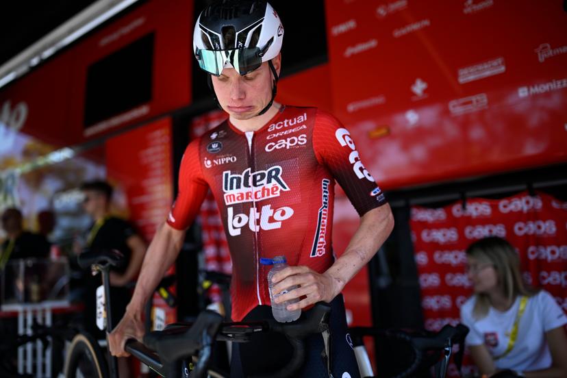 Belgian Lennert Van Eetvelt of Lotto Intermarche pictured at the start of the second stage of the 2026 Tour de France cycling race, a stage of 182km from Tarragona to Barcelona, Sunday 05 July 2026. The 113th edition of the Tour de France starts on Saturday 4 July in Barcelona, Spain, and will finish in Paris, France on the 26th of July.  BELGA PHOTO JASPER JACOBS