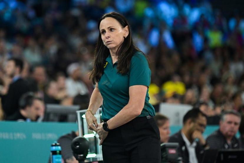 Australia's coach Sandy Brondello reacts in the women's Bronze Medal basketball match between Belgium and Australia during the Paris 2024 Olympic Games at the Bercy  Arena in Paris on August 11, 2024.  Damien MEYER / AFP