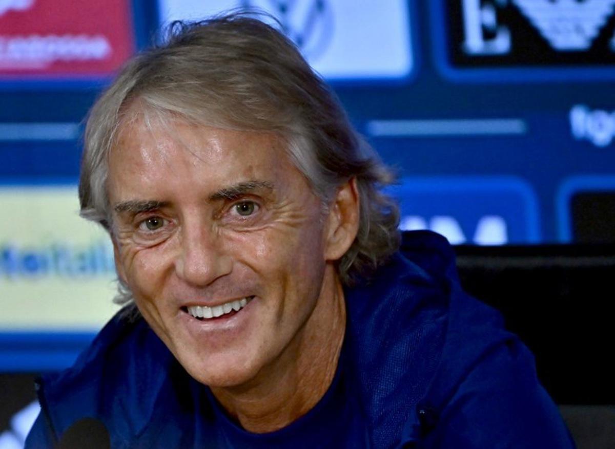 Italy's head coach Roberto Mancini gives a press conference ahead of Italy's UEFA Nations League football match against Belgium, in Coverciano, near Florence, on September 21, 2026.  Filippo MONTEFORTE / AFP