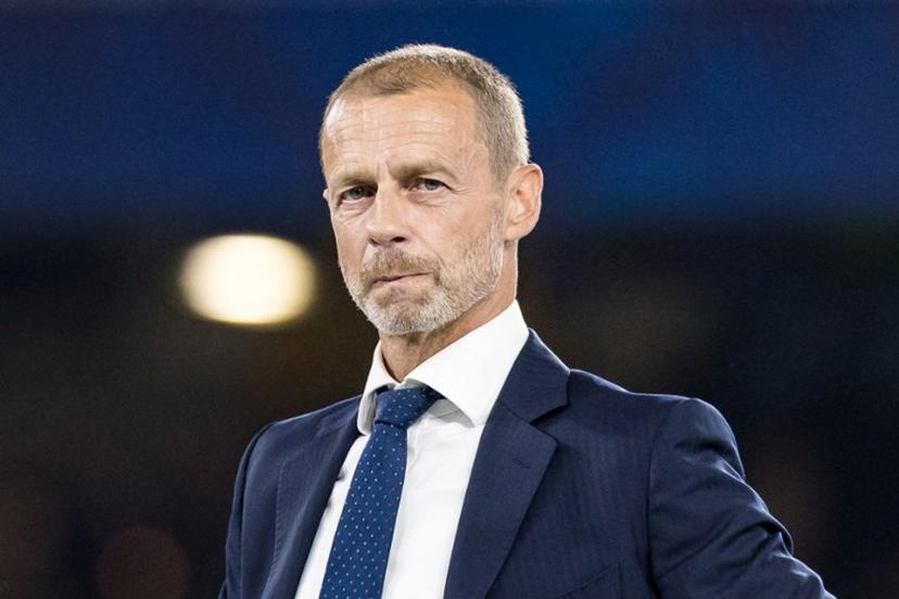 UEFA President Aleksander Ceferin looks on during the UEFA Supercup football match between Champions League winners Paris Saint Germain (PSG) and Europa League winners Aston Villa in Salzburg, Austria on August 12, 2026.  Johann GRODER / APA / AFP