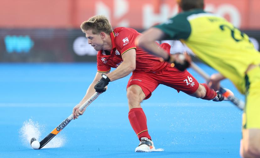 Belgium's Victor Wegnez fights for the ball during a hockey game between Belgian national team Red Lions and Netherlands, Thursday 25 June 2026 in Wavre, match 14/16 in the group stage of the men's FIH Pro League competition. BELGA PHOTO VIRGINIE LEFOUR