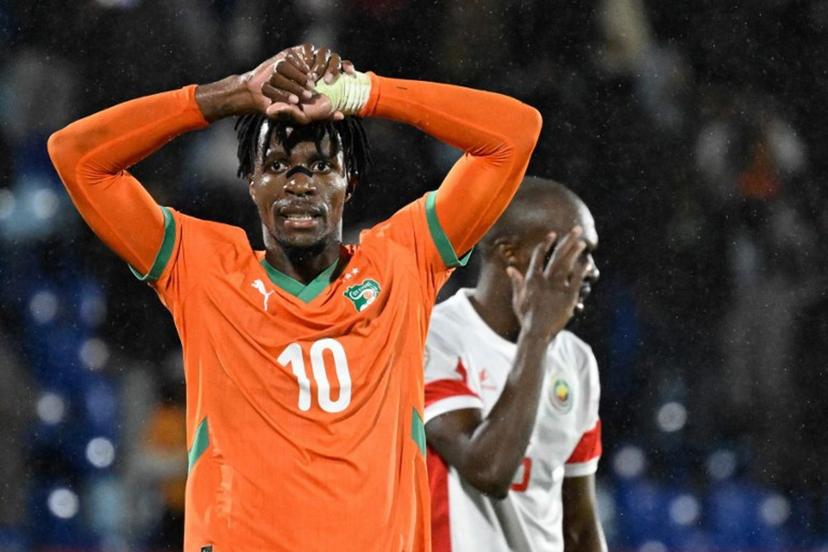 Guest, Ivory Coast's forward #10 Wilfried Zaha reacts after failing to score during the Africa Cup of Nations (CAN) Group F football match between Ivory Coast and Mozambique at Marrakesh Stadium in Marrakesh on December 24, 2025.   Khaled DESOUKI / AFP
