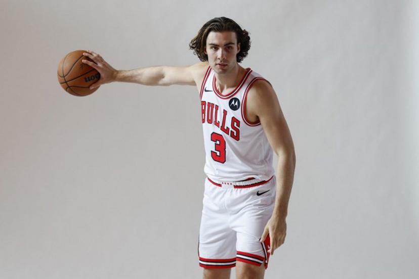 Australian guard Josh Giddey poses for photos during the Chicago Bulls media day at the United Center in Chicago, Illinois on September 29, 2025.  KAMIL KRZACZYNSKI / AFP