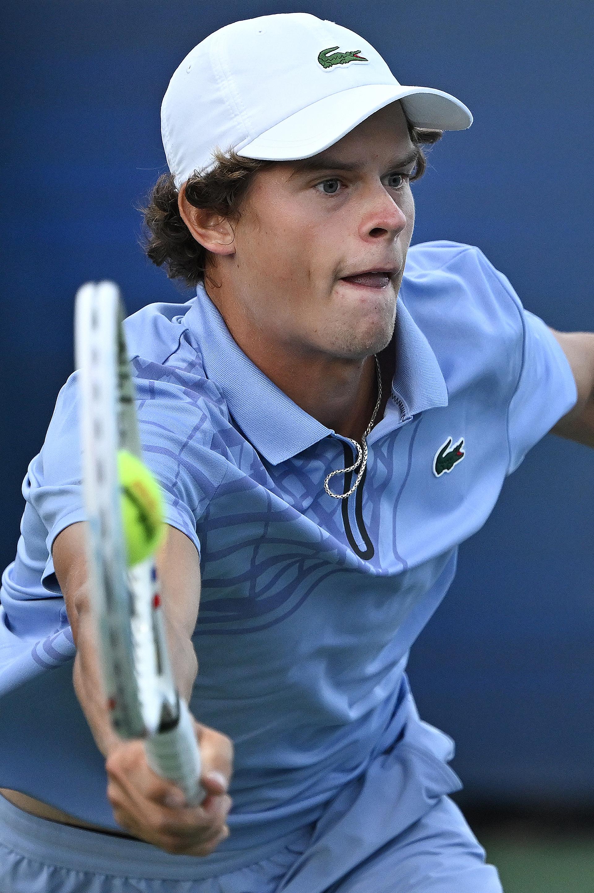 Belgian Alexander Blockx pictured in action during a tennis match against Brazilian Reis da Silva, in the first round of the qualifications for the men's signles of 2025 US Open Grand Slam tennis tournament in New York City, USA, Tuesday 19 August 2025. Blockx won 6-1, 6-2. BELGA PHOTO TONY BEHAR