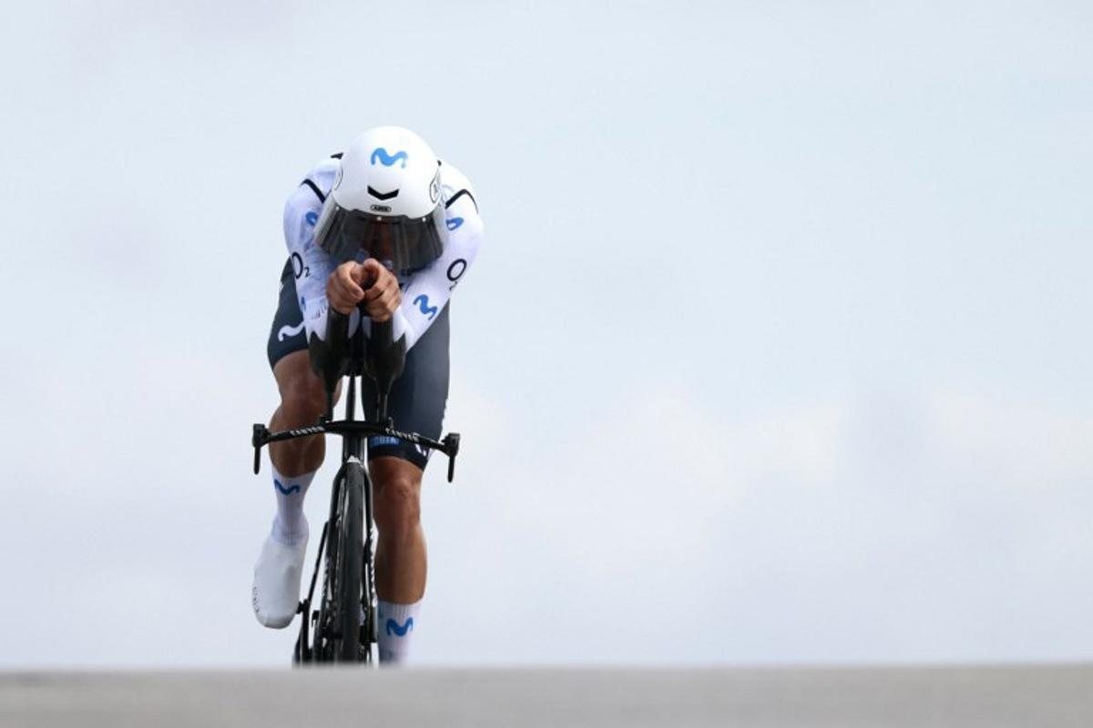 Movistar Team Italian rider Lorenzo Milesi competes during the 10th stage of the Giro d'Italia 2026 - Tour of Italy cycling race, 42km individual time trial between Viareggio and Massa on May 19, 2026.  Luca Bettini / AFP