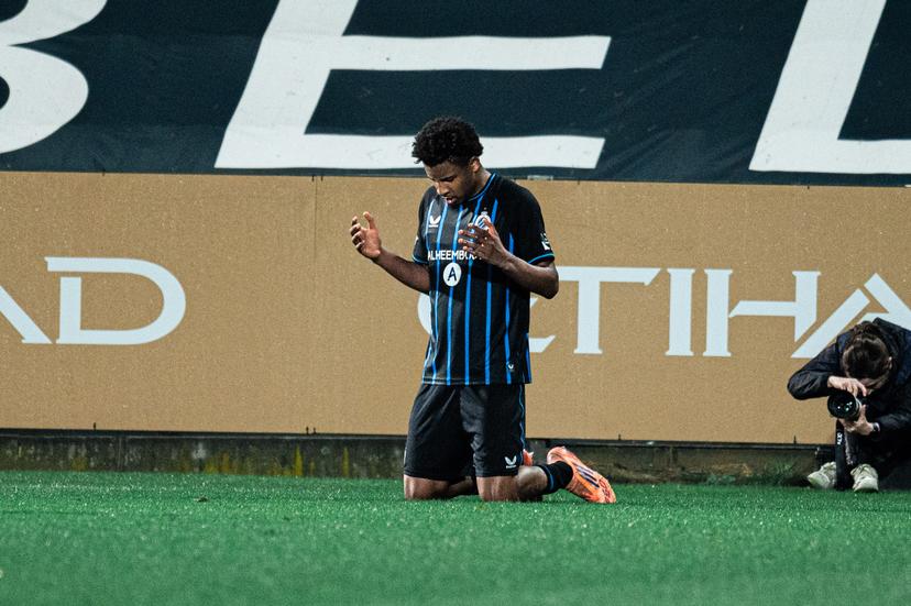 Club's Yanis Musuayi celebrates after scoring during a soccer game between Lommel SK and Club NXT, Saturday 11 April 2026 in Lommel, on day 33 (out of 34) of the 2025-2026 'Challenger Pro League' 1B second division of the Belgian championship. BELGA PHOTO EMILE WINDAL