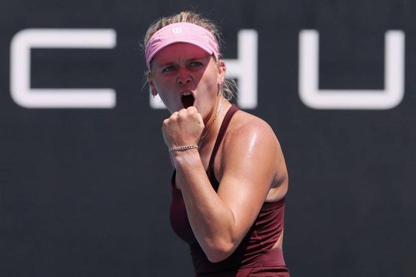 USA's Peyton Stearns reacts after winning the first set against compatriot Sofia Kenin during their women's singles match on day two of the Australian Open tennis tournament in Melbourne on January 19, 2026.  IZHAR KHAN / AFP