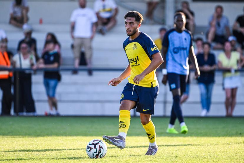 Union's Anouar Ait El Hadj pictured in action during a friendly game between Union Saint-Gilloise and Union Rochefortoise, Tuesday 01 July 2025 in Nijlen, in preparation of the upcoming 2025-2026 season. BELGA PHOTO TOM GOYVAERTS