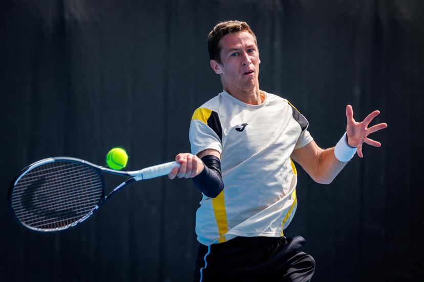 Belgium's Kimmer Coppejans pictured in action during a third round qualifying match in the men's singles against USA's Svajda at the Australian Open, Melbourne Park, Melbourne on Thursday 15 January 2026.  BELGA PHOTO PATRICK HAMILTON  --- BENELUX ONLY   ---