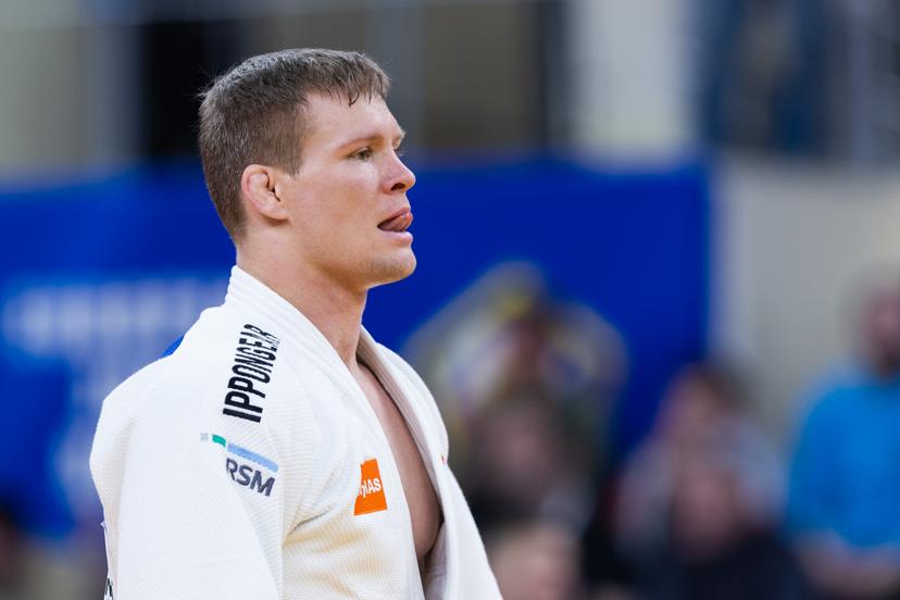 Belgian Matthias Casse (white gi) competes against Bulgarian Valkov (not pictured) in the second round of the men -81kg category, at the European Championships judo in Tbilisi, Georgia, on Saturday 18 April 2026. BELGA PHOTO NIKOLA KRISTC
