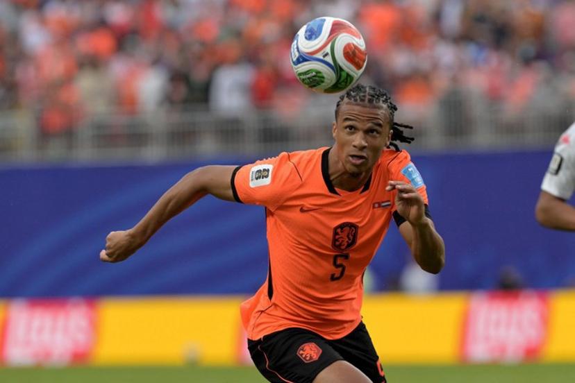 Netherlands' defender #05 Nathan Ake eyes on the ball during the 2026 World Cup Group F football match between Tunisia and the Netherlands at the Kansas City Stadium in Kansas City on June 25, 2026.   Juan MABROMATA / AFP