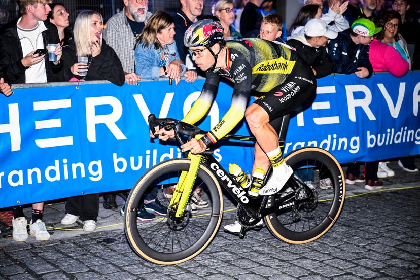 Belgian Wout van Aert of Team Visma-Lease a Bike pictured in action during the 'Natourcriterium Herentals' cycling race, Thursday 31 July 2025 in Herentals. The contest is a part of the traditional 'criteriums', local races in which mainly cyclists who rode the Tour de France compete. BELGA PHOTO TOM GOYVAERTS