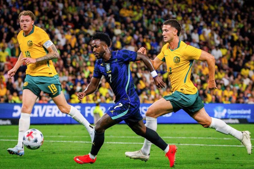 Brazil's Vinicius Junior controls the ball during the international friendly football match between Australia and Brazil at Suncorp Stadium in Brisbane on September 29, 2026.  Patrick HAMILTON / AFP