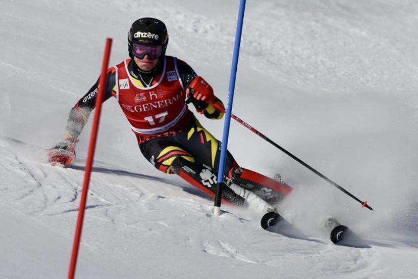 Belgium's Armand Marchant competes during the first run of the Men's Slalom event of the FIS Alpine Skiing World Cup in Val d'Isere, on December 14, 2025.  Olivier CHASSIGNOLE / AFP