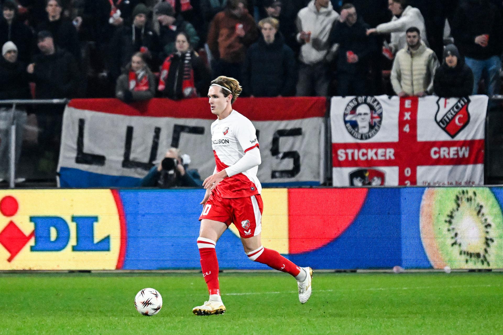 Utrecht's Matisse Didden pictured in action during a soccer game between Dutch soccer club FC Utrecht and Belgian KRC Genk, on Thursday 22 January 2026 in Utrecht, Netherlands, the seventh game (out of 8) in the league phase of the UEFA Europa League competition. BELGA PHOTO TOM GOYVAERTS