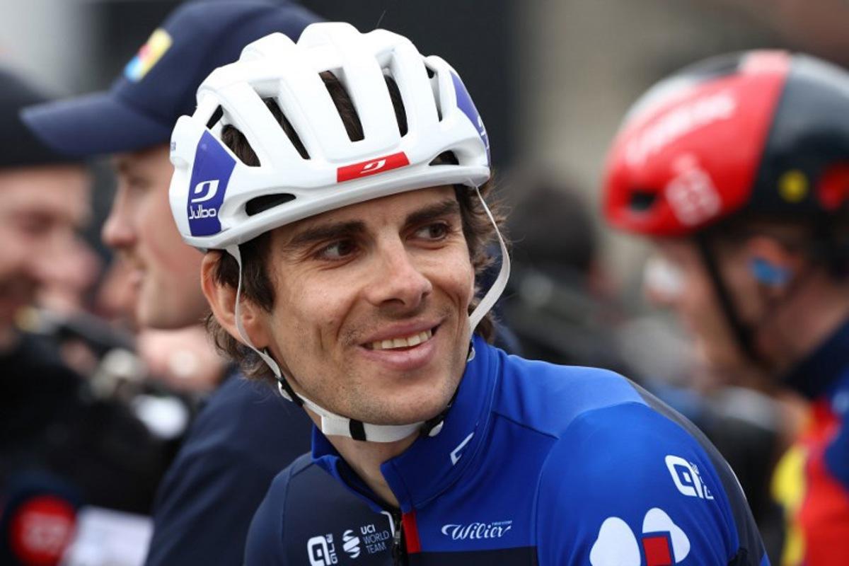 Groupama-FDJ's French rider Guillaume Martin looks on prior to the start of the 1st stage of the Paris-Nice cycling race, 156,1 km between Le Perray-en-Yvelines and Le Perray-en-Yvelines, on March 9, 2025.  Anne-Christine POUJOULAT / AFP