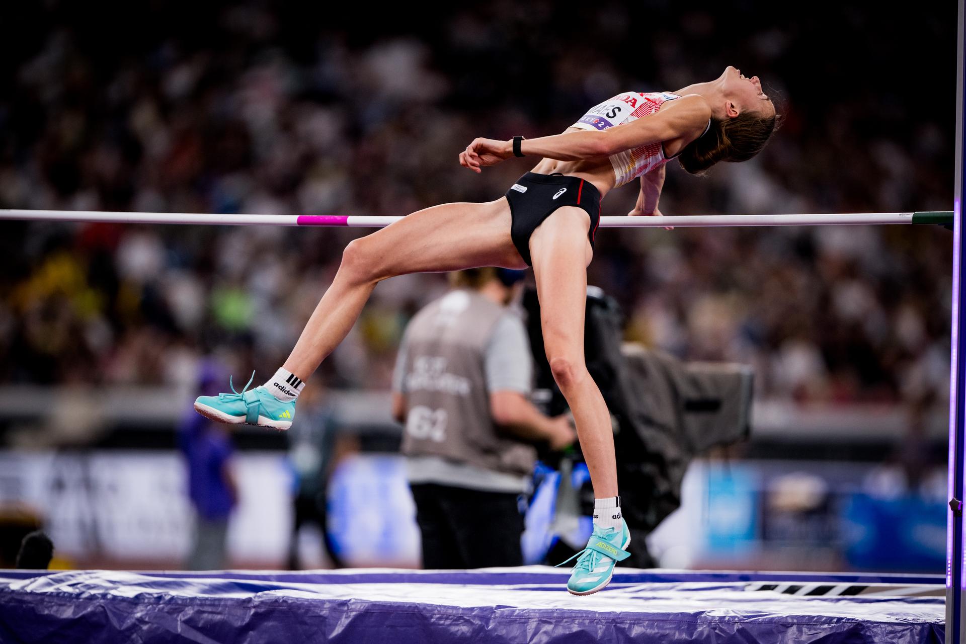 Belgian Merel Maes pictured in action during the high jump women qualifications, at the World Athletics Championships in Tokyo, Japan, on Thursday 18 September 2025. The outdoor Worlds are taking place from 13 to 21 September. BELGA PHOTO JASPER JACOBS