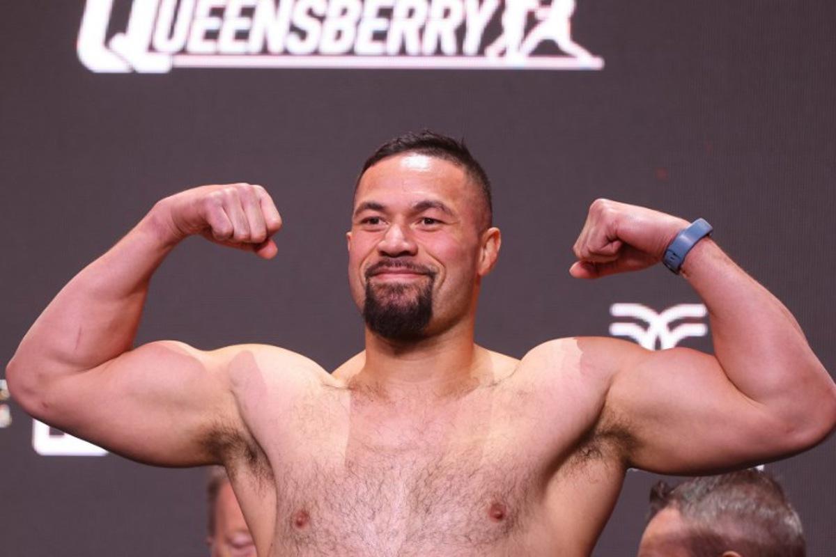New Zealand's Joseph Parker reacts during a weigh-in event, a day before his match with US' Deontay Wilder, in Riyadh on December 22, 2023.  Fayez NURELDINE / AFP