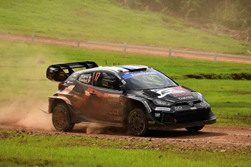 French driver Sebastien Ogier and co-driver Vincent Landais compete in their Toyota GR Yaris Rally1 during the Trinidad stage of the WRC Rally Paraguay, 10th stage of the FIA World Rally Championship (WRC), in Trinidad, near Encarnacion, Paraguay on August 31, 2025.  Luis ROBAYO / AFP