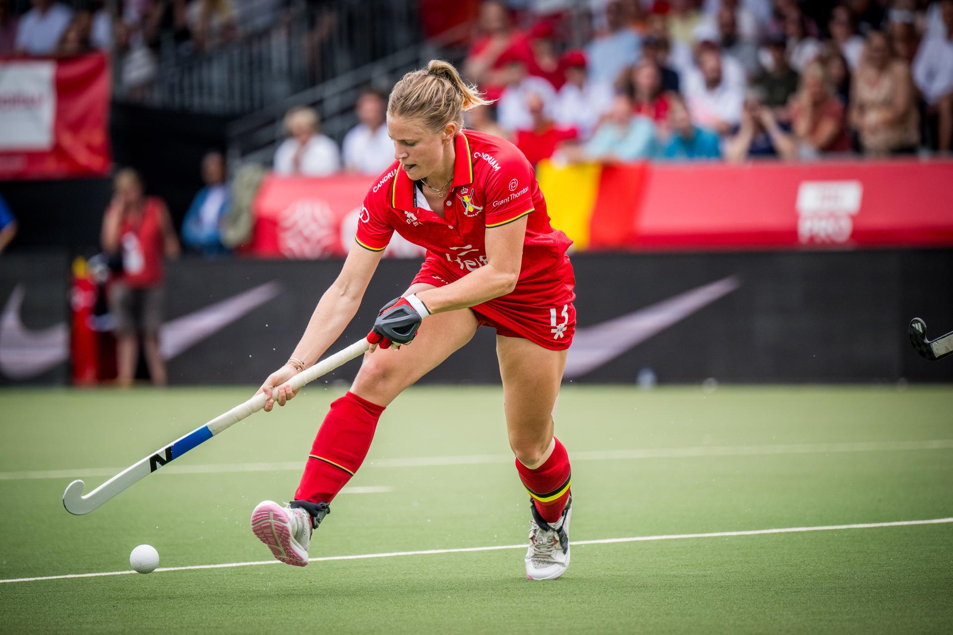 Belgium's Alix Gerniers pictured in action during a hockey game between Belgian national team Red Panthers and Germany, match 9/16 in the group stage of the 2025 women's FIH Pro League, Saturday 14 June 2025, in Antwerp. BELGA PHOTO JASPER JACOBS