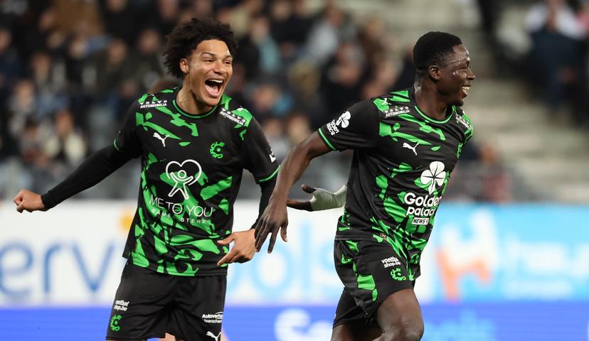Cercle's Oumar Diakite celebrates after scoring during a soccer match between Sporting Charleroi and Cercle Brugge, Saturday 07 February 2026 in Charleroi, on day 24 of the 2025-2026 'Jupiler Pro League' first division of the Belgian championship. BELGA PHOTO VIRGINIE LEFOUR