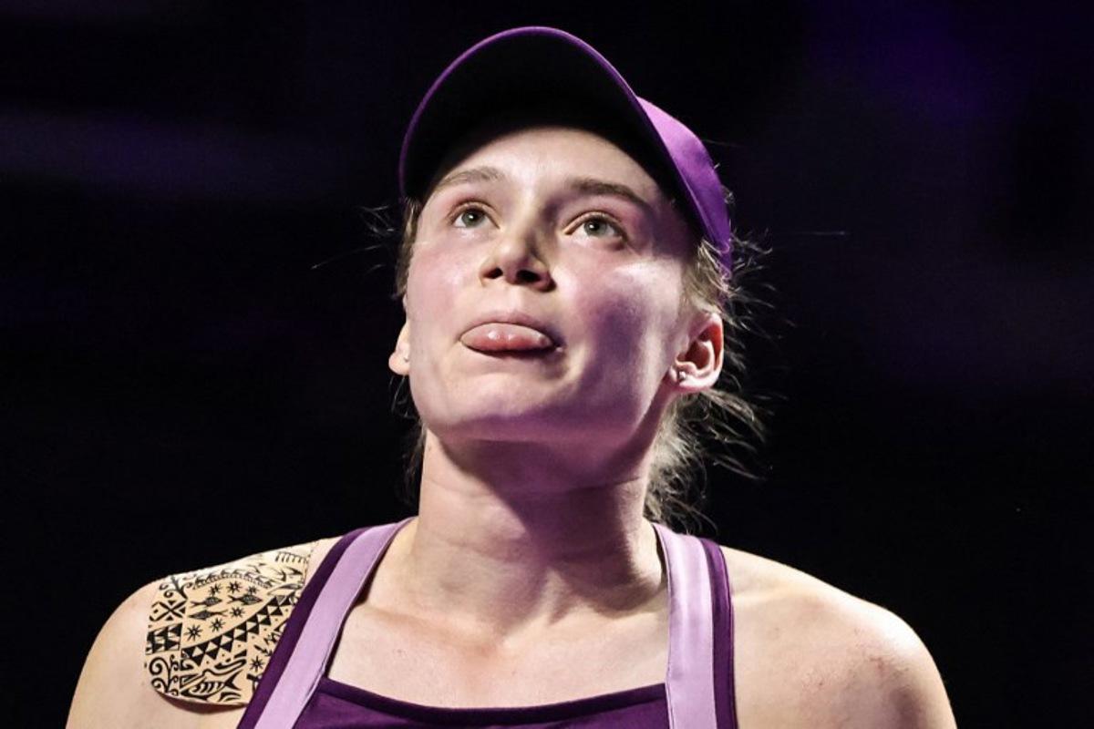 Kazakhstan's Elena Rybakina reacts as she plays against Belarus' Aryna Sabalenka during the final of the Women's WTA Finals, in Riyadh on November 8, 2025.  Fayez NURELDINE / AFP