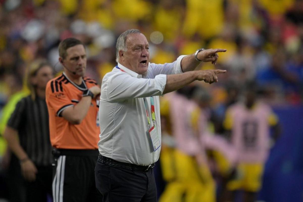 Curacao's Dutch head coach Dick Advocaat gestures during the 2026 World Cup Group E football match between Ecuador and Curacao at the Kansas City Stadium in Kansas City on June 20, 2026.   JUAN MABROMATA / AFP