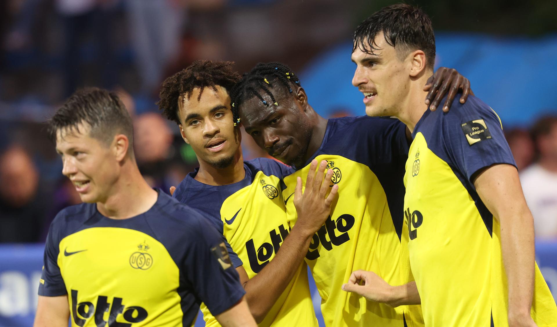 Union's Promise David celebrates after scoring during a soccer match between Royale Union Saint-Gilloise and RSC Anderlecht, Sunday 31 August 2025 in Brussels, on day 6 of the 2025-2026 'Jupiler Pro League' first division of the Belgian championship. BELGA PHOTO VIRGINIE LEFOUR