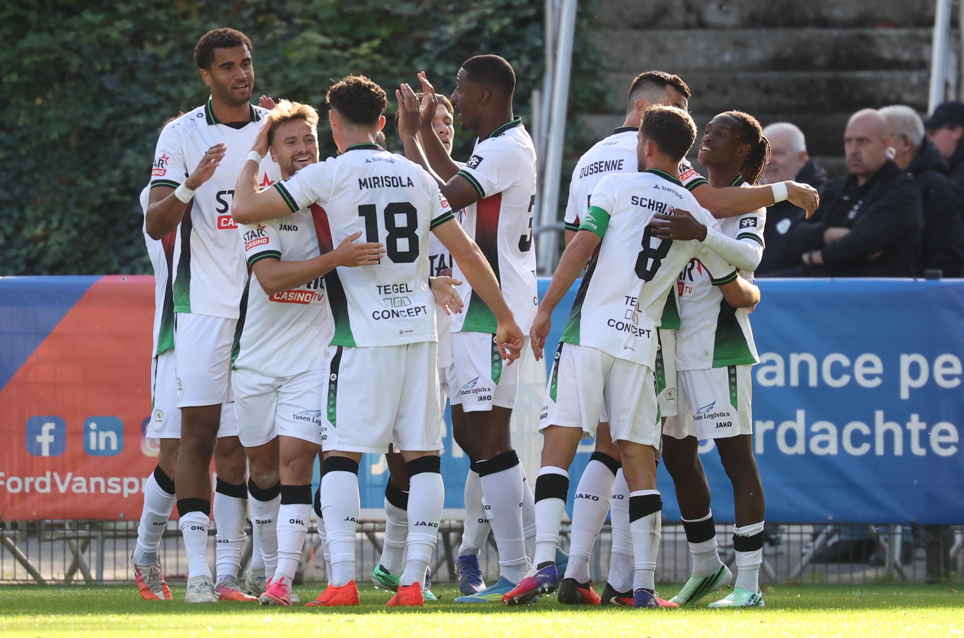 OHL's Davis Opoku celebrates after scoring during a soccer match between Royale Union Saint-Gilloise and Oud-Heverlee Leuven, Sunday 11 October 2026 in Brussels, on day 8 of the 2026-2027 'Jupiler Pro League' first division of the Belgian championship. BELGA PHOTO VIRGINIE LEFOUR